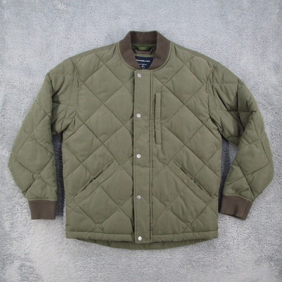 Abercrombie & Fitch Other - Abercrombie Fitch Mens Quilted Bomber Jacket Olive Green XS Full Zip Snap Front